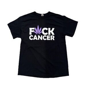 Gildan "F*** Cancer" T-Shirt Size Large Purple Weed Logo Graphic Tee